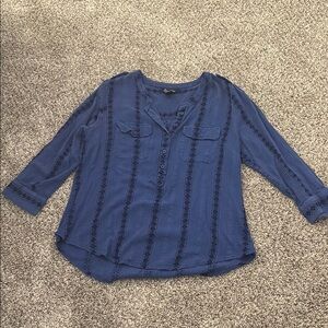 Lucky Brand Blue 3/4 Sleeve Relaxed Blouse